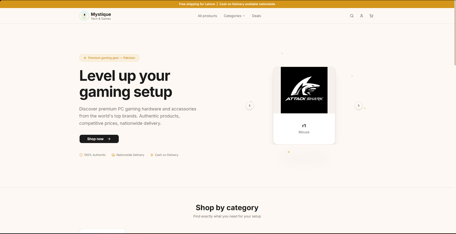 Mystique Tech gaming store homepage
