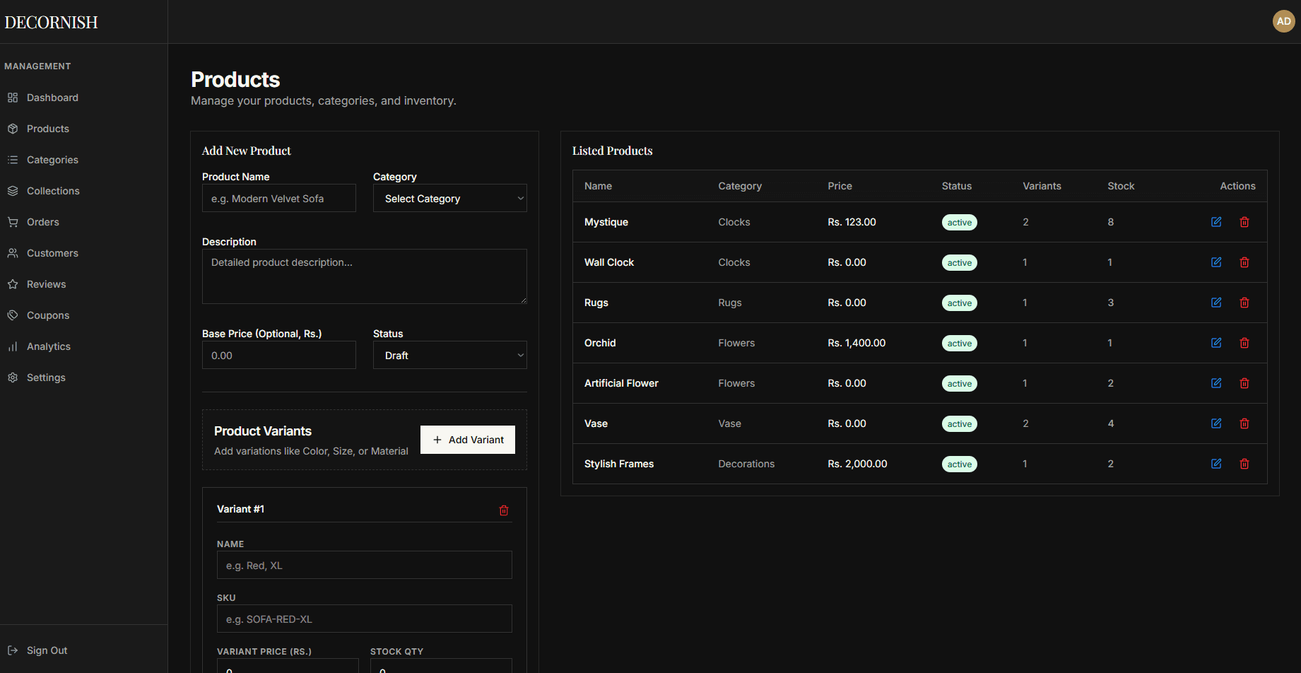 Decornish Admin Dashboard